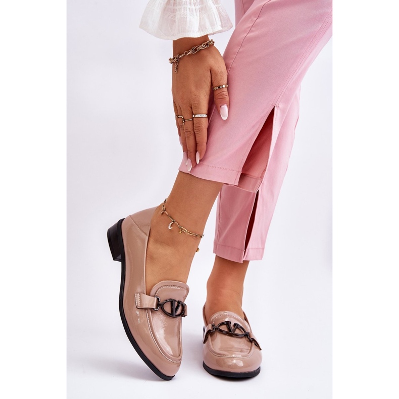 Vinceza Mocassins Salto Plano Marra Bege Patenteado 1