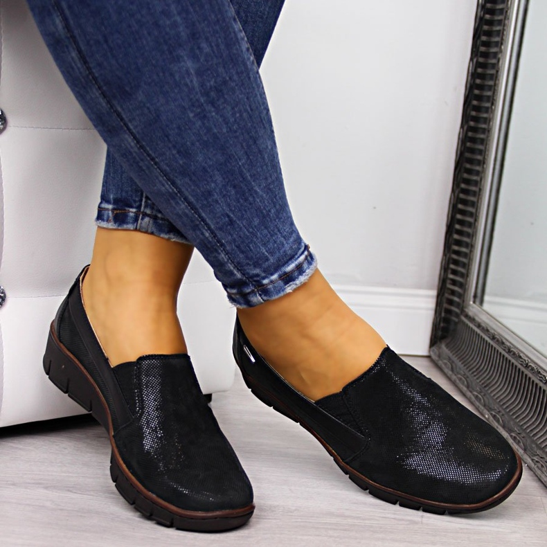 Sapatos femininos de couro, slip-on preto Helios 350 1