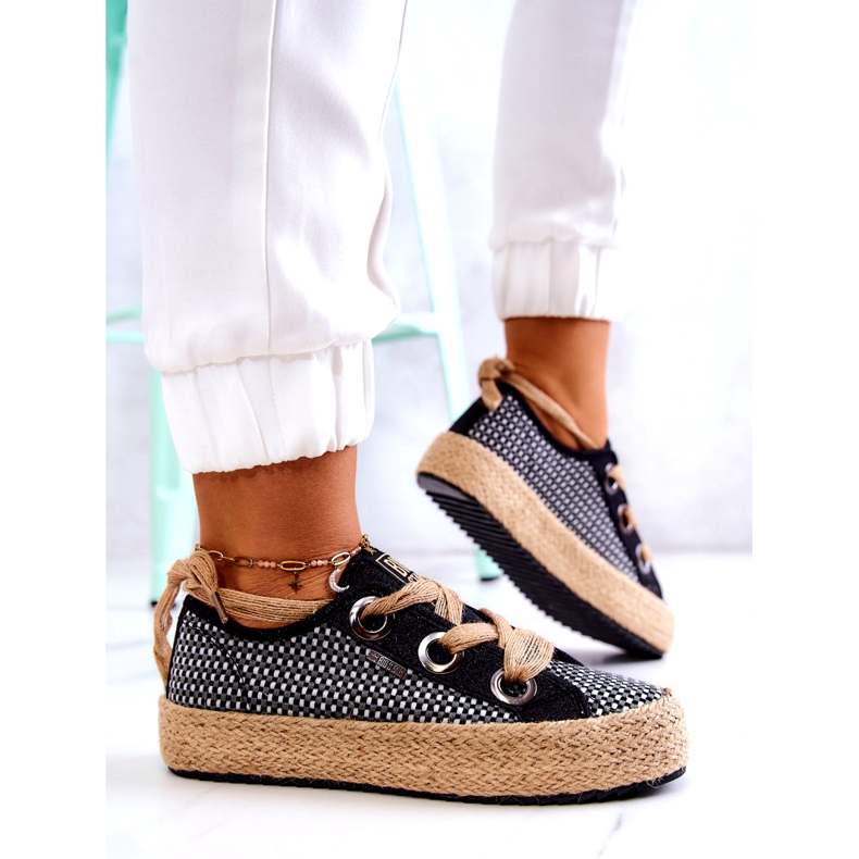 Tênis feminino trançado Big Star JJ274393 preto bege 4