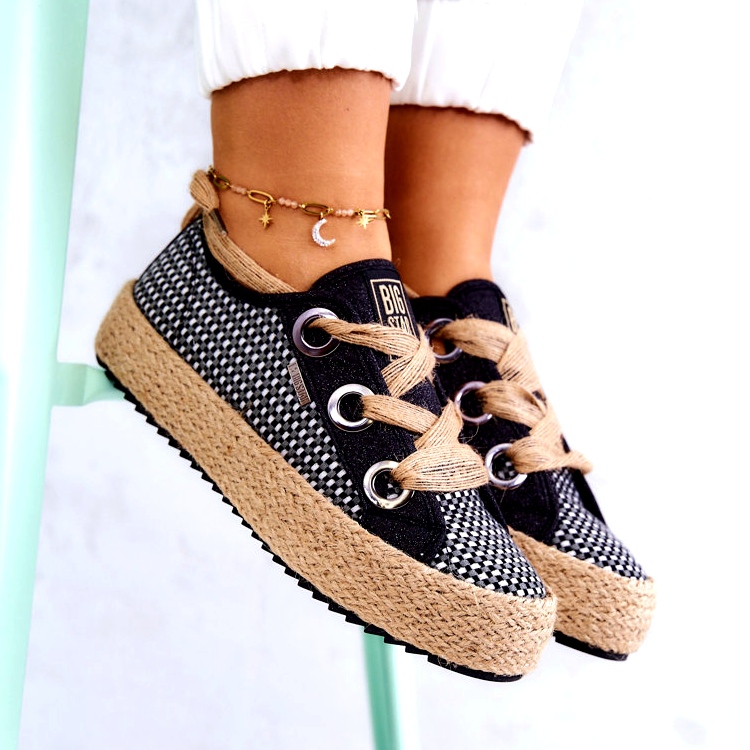 Tênis feminino trançado Big Star JJ274393 preto bege 3