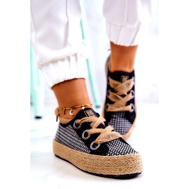 Tênis feminino trançado Big Star JJ274393 preto bege 2