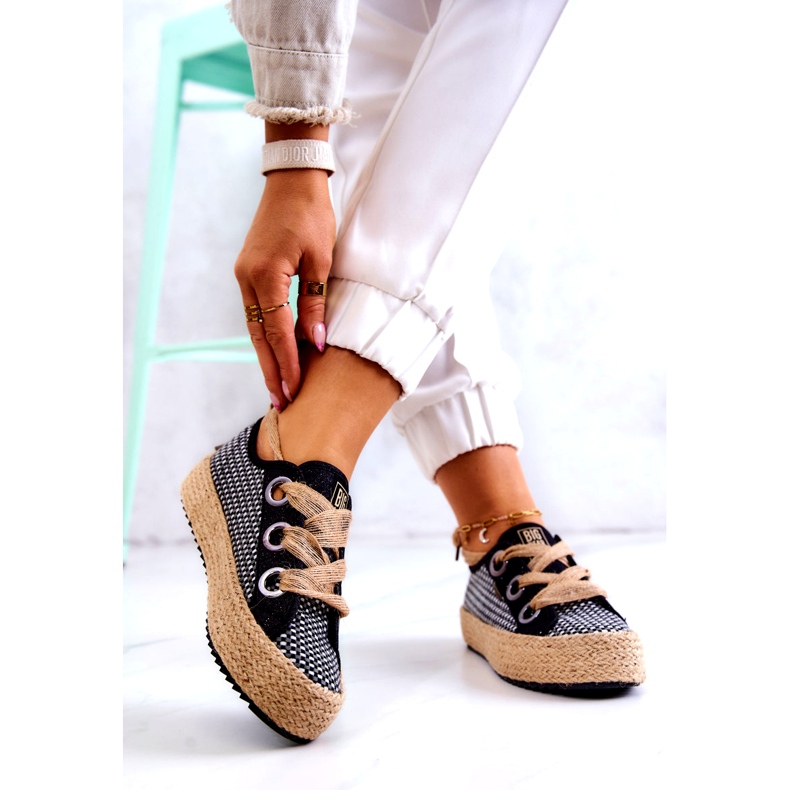 Tênis feminino trançado Big Star JJ274393 preto bege 1