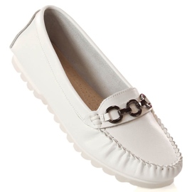Mocassim raso feminino de couro branco Vinceza SG23-7834 1