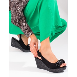 Sandálias de camurça de cunha de mulher Shelovet preto 2