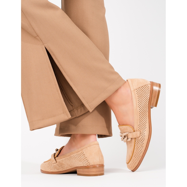 W. Potocki Mocassins de camurça bordados de mulher Potocki bege 1