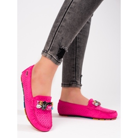 Mocassins de mulher rosa vazados com cristais Shelovet camurça 1