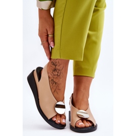 Vinceza Sandália feminina de couro com cunha bege Justice castanho 1