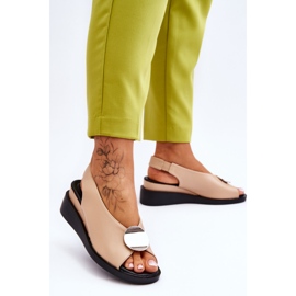 Vinceza Sandália feminina de couro com cunha bege Justice castanho 2