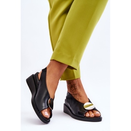 Vinceza Sandália feminina de couro com cunha preta Justice preto 2