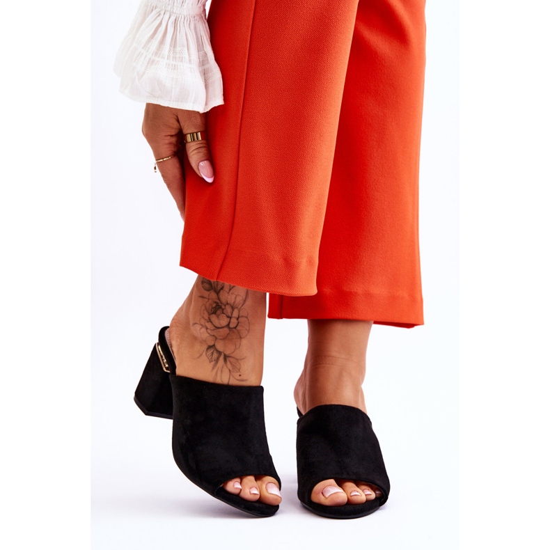 Vinceza Chinelos femininos de camurça salto alto preto Carter 1