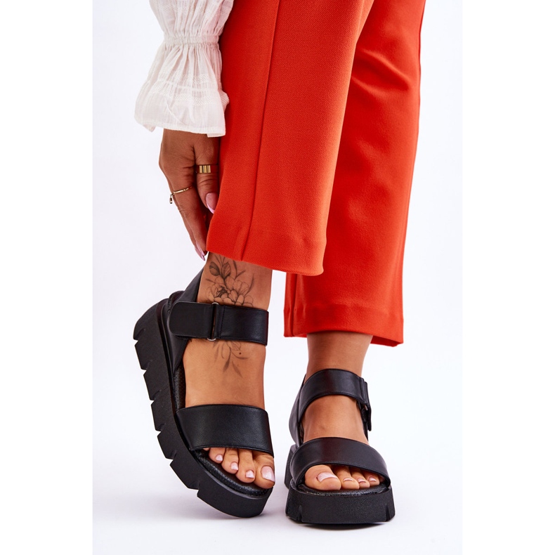 Vinceza Sandália feminina de couro com plataforma preta Katte preto 1