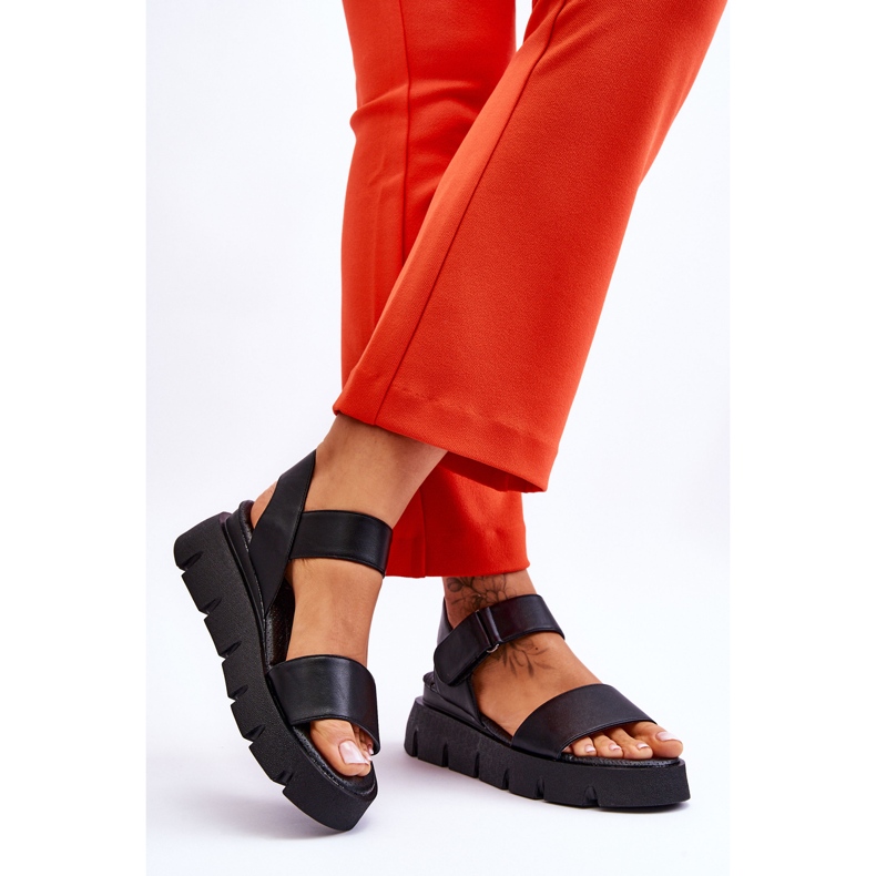 Vinceza Sandália feminina de couro com plataforma preta Katte preto 2