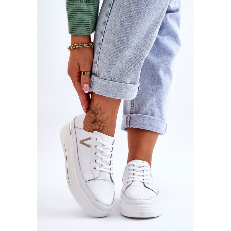 Vinceza Sapatos esportivos femininos com plataforma de couro branco Saulo 1