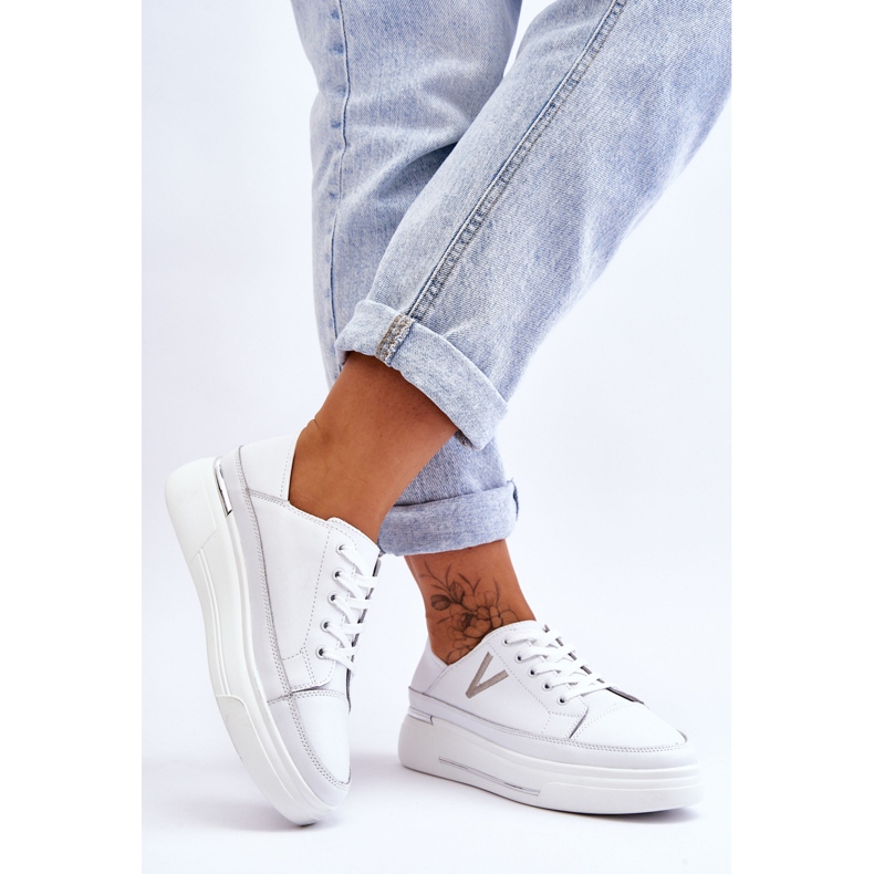 Vinceza Sapatos esportivos femininos com plataforma de couro branco Saulo 2