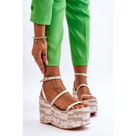 FS1 Sandálias de cunha da moda com estampas bege Claria castanho 1 FS1 Sandálias de cunha da moda com estampas bege Claria castanho 1