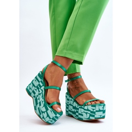 FS1 Sandálias de cunha da moda com estampas verdes Claria 2