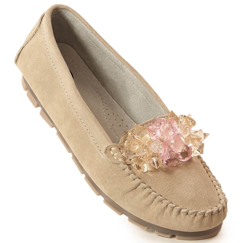 Mocassins de mulher em pele com cristais bege Filippo DP4549 1