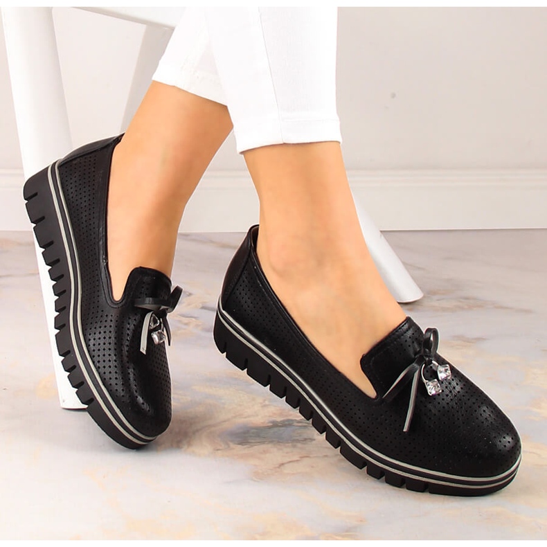 Sapatos plataforma femininos pretos vazados Jezzi RMR2268-2 1