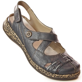 Sandálias femininas confortáveis ​​de couro com velcro azul marinho Rieker 46377-14 2