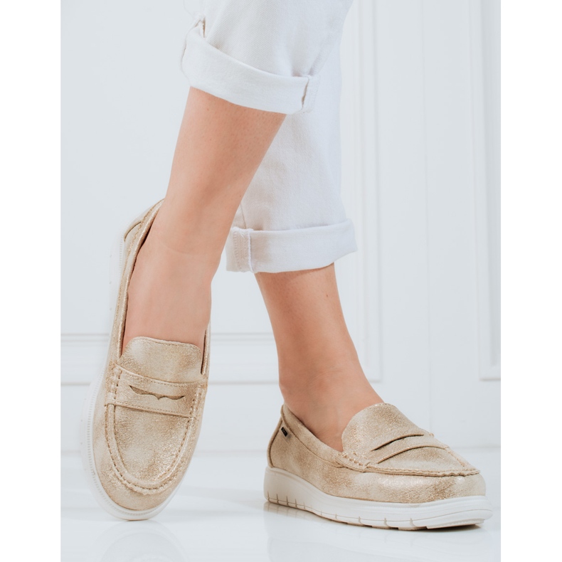 Mocassins de mulher Shelovet gold com sola flexível dourado 1