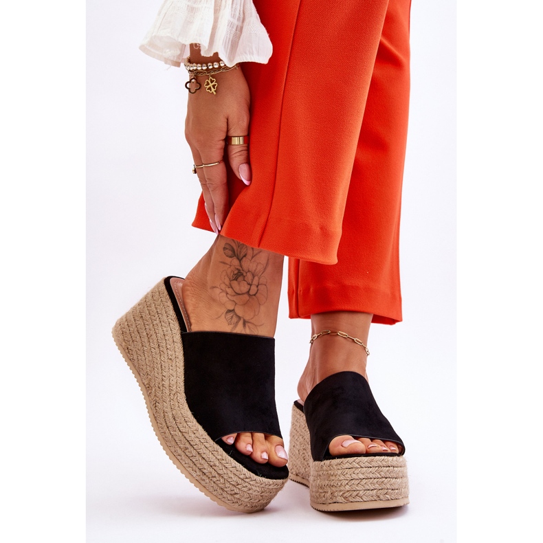 FS1 Chinelos femininos de cunha e plataforma pretos Ysabel 2