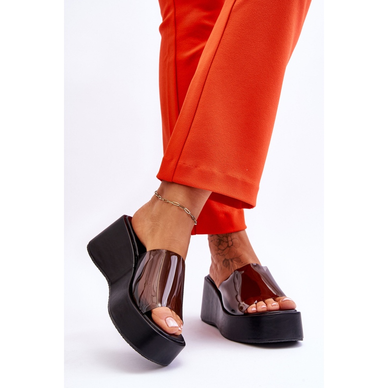 FS1 Chinelos Femininos com Cunha Transparente Preto Eliane 2