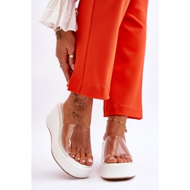 FS1 Chinelos Femininos com Cunha Transparente Branco Eliane 1