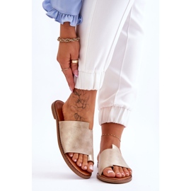 Evento Chinelos femininos de couro dourado claro amite 1