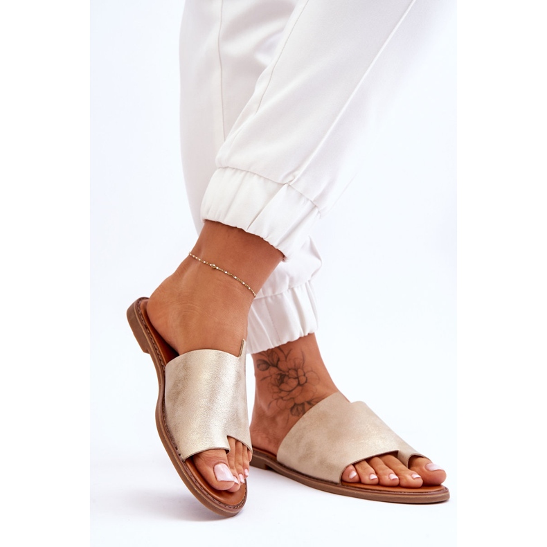 Evento Chinelos femininos de couro dourado claro amite 2