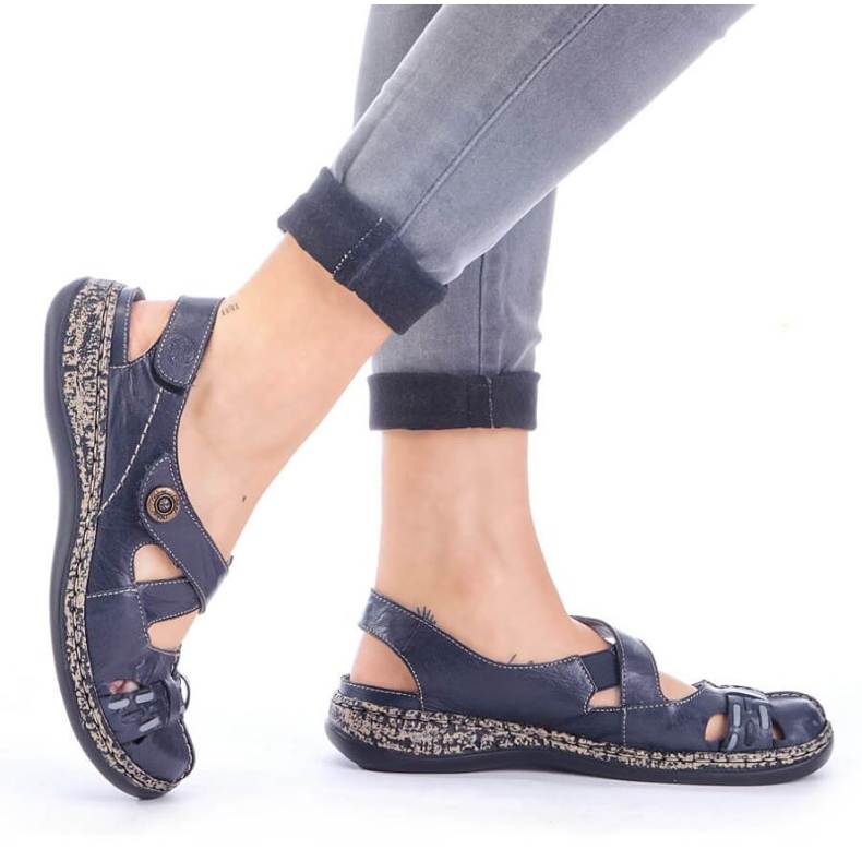 Sandálias confortáveis ​​com velcro Rieker W 46377-14 azul 2