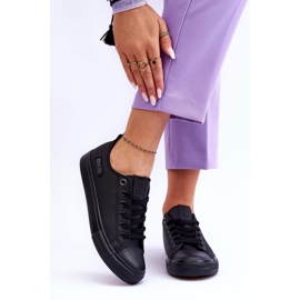 Tênis feminino baixo de couro Big Star KK274011 preto 2