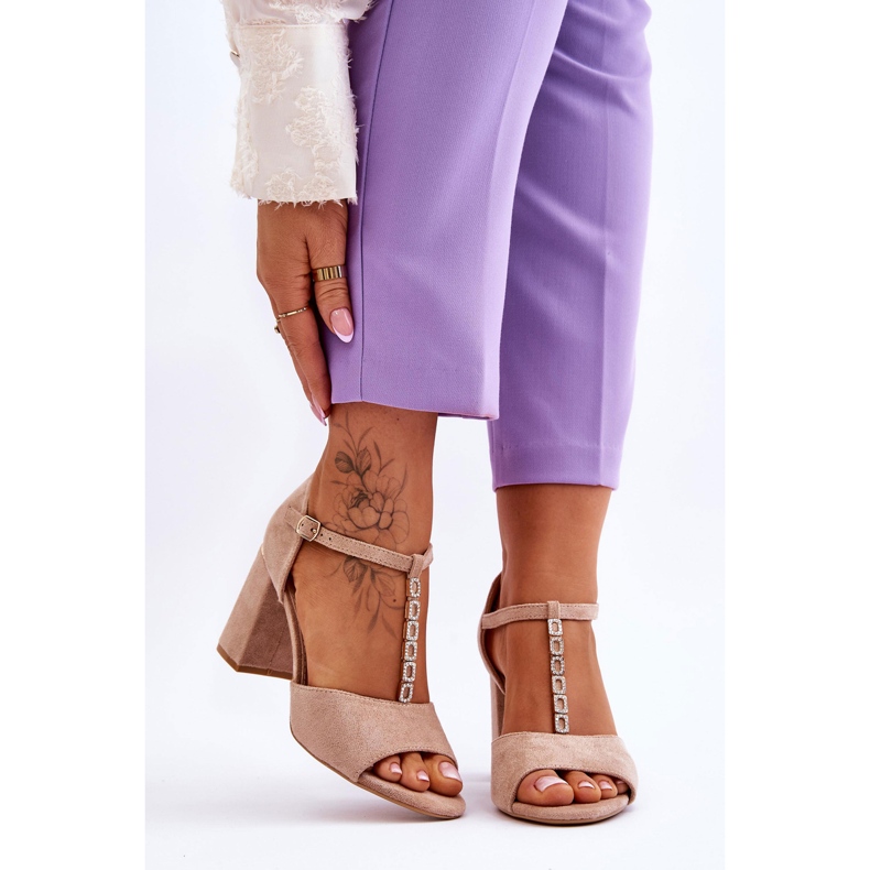 Vinceza Sandália de salto alto de camurça bege Aniya com strass castanho 1