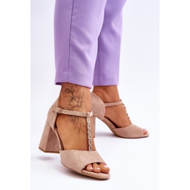 Vinceza Sandália de salto alto de camurça bege Aniya com strass castanho 2