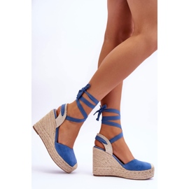 Sandálias amarradas em uma cunha alta Blue Lendy azul 5