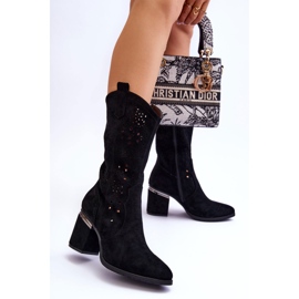 S.Barski Botas Femininas de Camurça Openwork Preto Adelia 1