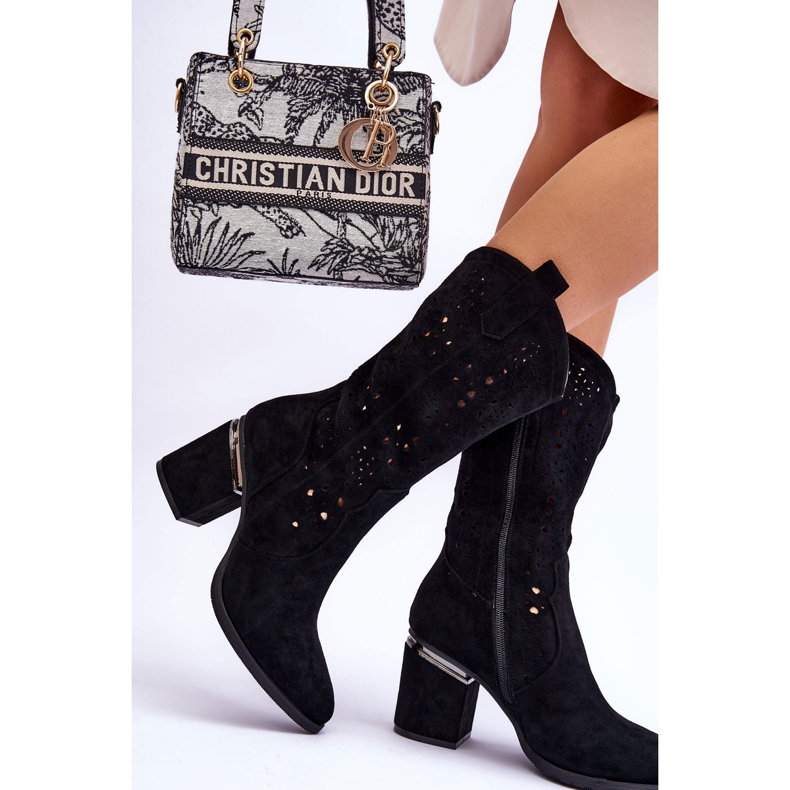 S.Barski Botas Femininas de Camurça Openwork Preto Adelia 2