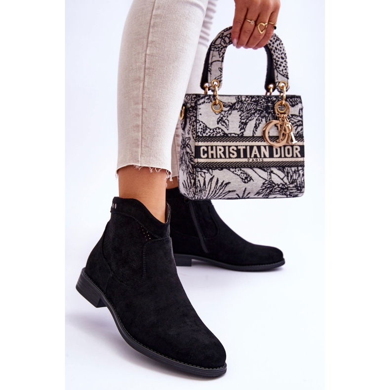 S.Barski Botas Femininas de Camurça Salto Baixo Preto Liana 2