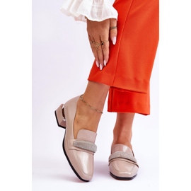 S.Barski Mocassim de couro envernizado com strass bege lilás 1