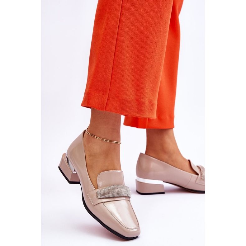 S.Barski Mocassim de couro envernizado com strass bege lilás 2