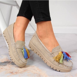 Mocassins de pele de mulher com franjas bege Filippo DP3535 1
