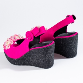 Sandálias de cunha em camurça rosa Shelovet de mulher 2