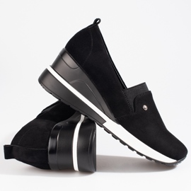 SHELOVET Sapatos de cunha de mulher preto Potocki camurça 1