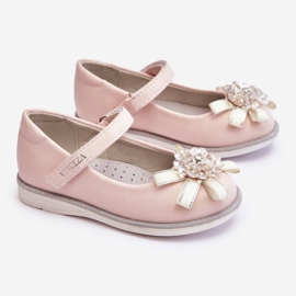 Vinceza Bailarinas infantis de velcro com flor decorativa rosa Freya 1