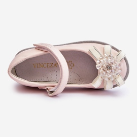 Vinceza Bailarinas infantis de velcro com flor decorativa rosa Freya 2