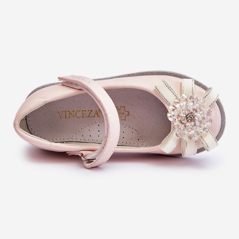 Vinceza Bailarinas infantis de velcro com flor decorativa rosa Freya 2