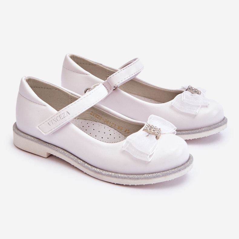 Vinceza Bailarinas Infantil De Velcro Com Laço Decorativo Branco Nadia 1