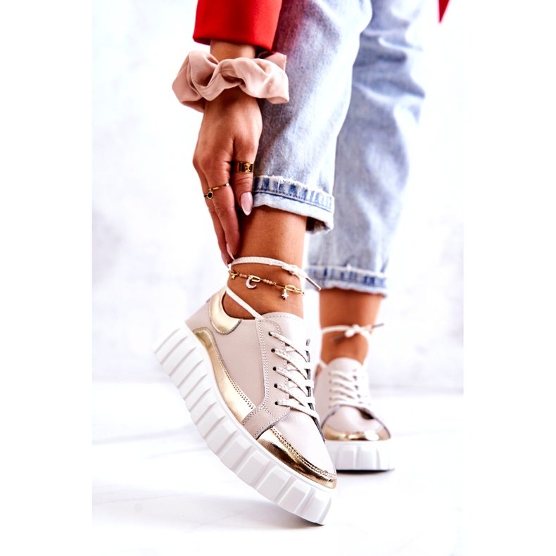 S.Barski Brogues femininos na plataforma bege e dourado Noriso 3