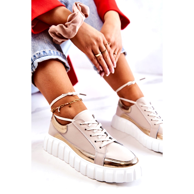 S.Barski Brogues femininos na plataforma bege e dourado Noriso 1