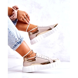 S.Barski Brogues femininos na plataforma bege e dourado Noriso 2