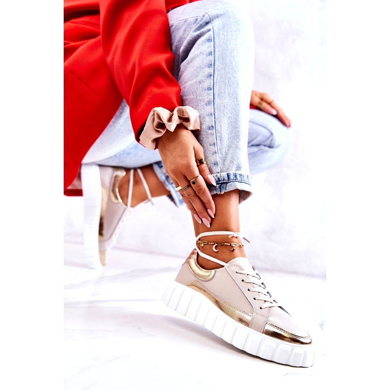 S.Barski Brogues femininos na plataforma bege e dourado Noriso 5